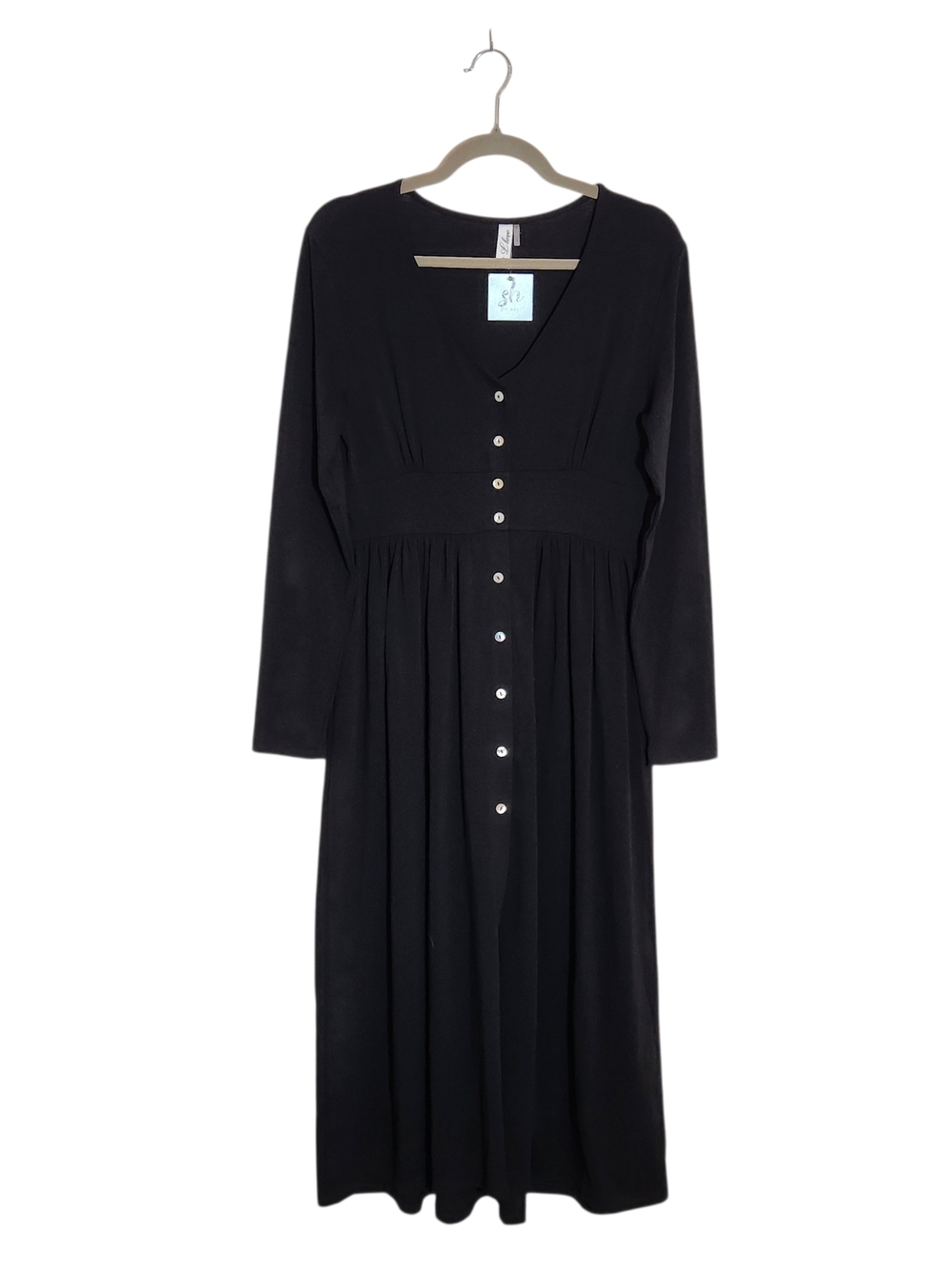 L. Love Black Long-Sleeve Button-Front Long Cardigan Shirt Dress Sz Medium NWOT